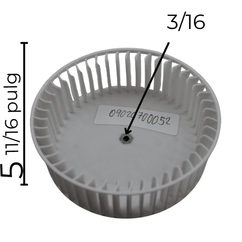 Turbina Derecha para Campana Largo 5 11/16 Ancho 13/16 Flecha 3/16 CW Derecha  Modelo MCV60US/MCV90US - 09020700052