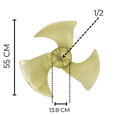 Aspa Condensador para Minisplit Mirage Largo 55 cm Ancho 13.8 cm Flecha 1/2, 3 Hojas - 10335014