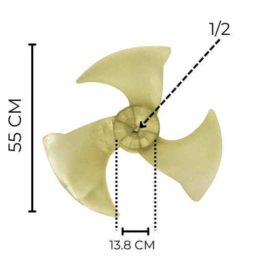 Aspa Condensador para Minisplit Mirage Largo 55 cm Ancho 13.8 cm Flecha 1/2, 3 Hojas - 10335014