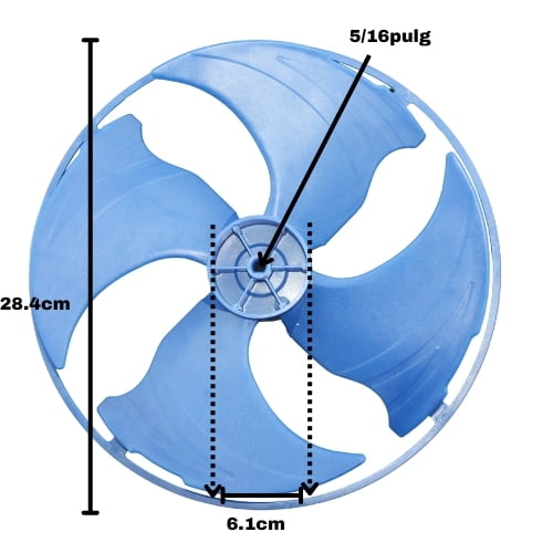 Aspa Condensador Para ventana Mirage, Largo 28.4Cm, Ancho 6.1Cm, Flecha 5/16, 4Hojas Con Aro - 12100105000087