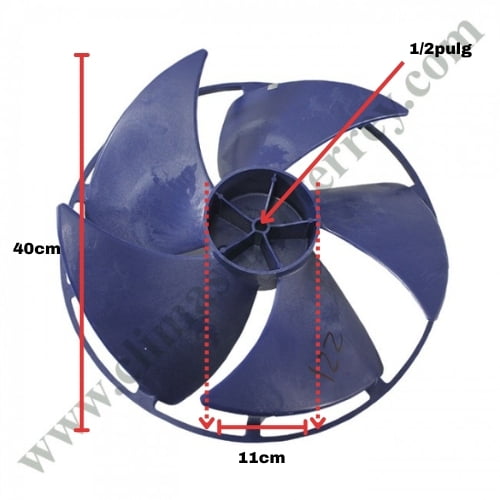 Aspa Condensador para Minisplit Mirage 1.5 Ton y 2 Ton Largo 40cm Ancho Aro 11cm Flecha 1/2 CCW izquierda 5 Hojas - 12100105000221