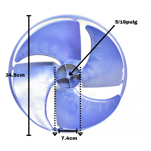 Aspa Ventana Condensador para Minisplit Mirage Largo 34.5cm Ancho Aro 7.4cm Flecha 5/16 CW Derecha 4 Hojas - 12100105000036