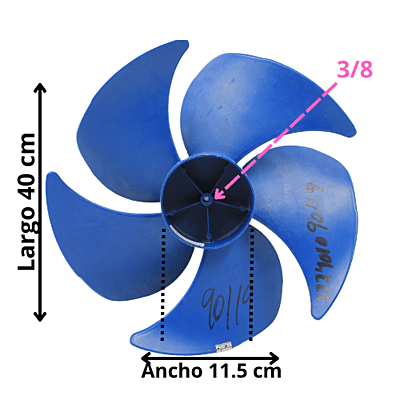 Aspa Para MiniSplit Mirage Condensador TitaniumII 1T Largo 40cm Centro 11.5 cm Flecha 3/8 Hojas 5 CW Derecha  - 222401090119