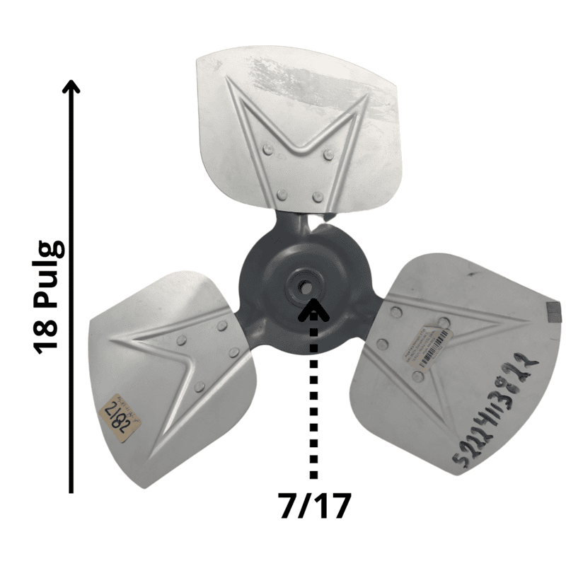 Aspa Para Minisplit, 3 Toneladas, Mfcc3821H, Diámetro 44.3 Cm, Altura 10.9 Cm, Flecha 15/32, Derecha,3 Hojas, Metálica-52224113822