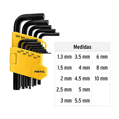 Juego de 13 llaves Allen milimétricas c/organizador, Pretul - ALL-13M-P / 21857