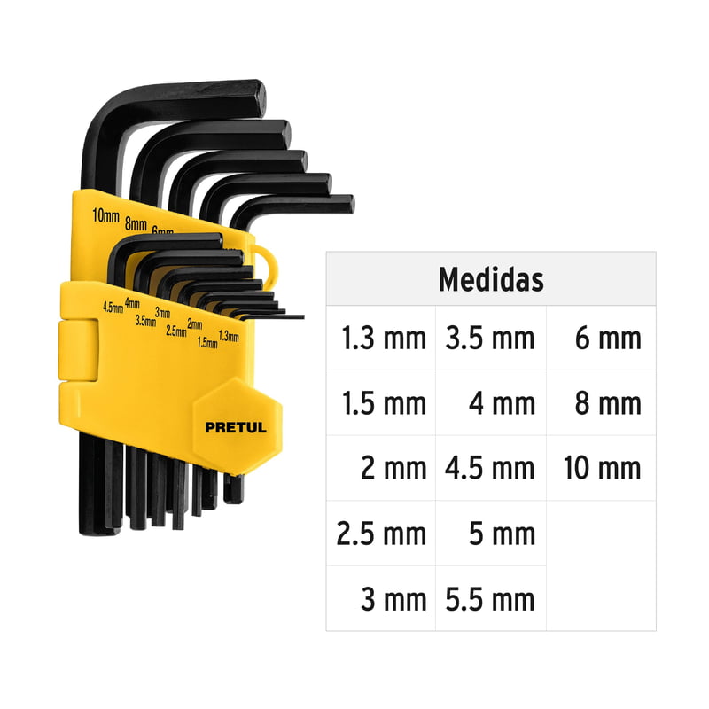 Juego de 13 llaves Allen milimétricas c/organizador, Pretul - ALL-13M-P / 21857