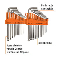 Juego 25 llaves allen largas std y mm punta bola,organizador - ALL-25 / 15572