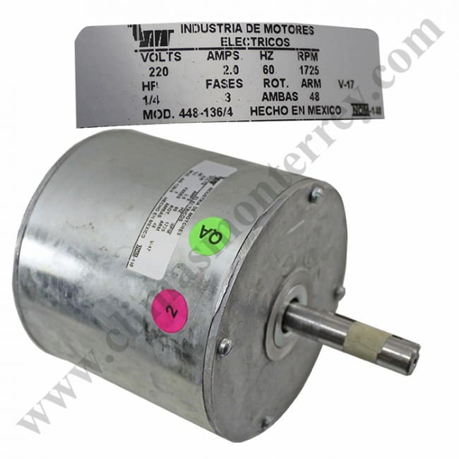 Motor Condensador, 1/4 Hp, Fases 3,448-136/4, 220V, 2.0A, 60Hz, 1725 Rpm, Armazon 48 - 448-136/4