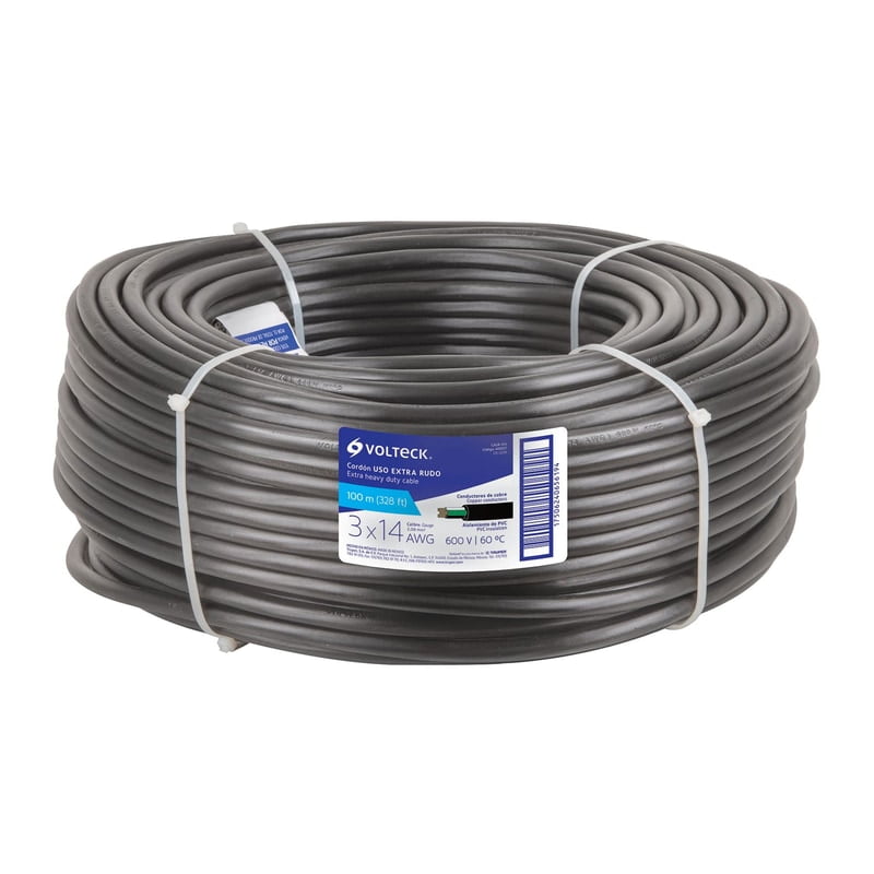 Metro de cable uso extra rudo 3 x 14 AWG en rollo de 100 m - CAUR-314 / 40007