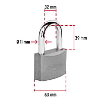 Candado de hierro, 63mm, gancho largo, caja - CH-63L / 43802