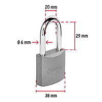 Candado de hierro, 38mm, gancho largo, blister - CHB-38L / 43326