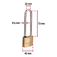 Candado de latón, 40mm, gancho extra largo, blister - CL-40XL / 43441