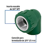 Codo 90° de PPR, 3/4', 25mm, hembra - CV-502 / 49862