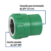 Conector de PPR, 3/4', 25mm, hembra - CV-602 / 49886