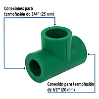 Tee de PPR reducida, 3/4'x1/2'x3/4', 25x20x25mm - CV-723 / 49845