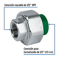 Tuerca unión mixta de PPR, 20mmx1/2' - CV-981 / 49816