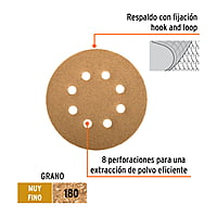 Caja con 5 discos de lija 5' grano 180 lijadora roto-orbital - DIRO-518 / 17952