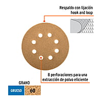 Caja con 5 discos de lija 5' grano 60 lijadora roto-orbital - DIRO-56 / 17848