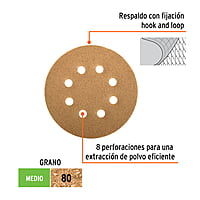 Caja con 5 discos de lija 5' grano 80 lijadora roto-orbital - DIRO-58 / 17942