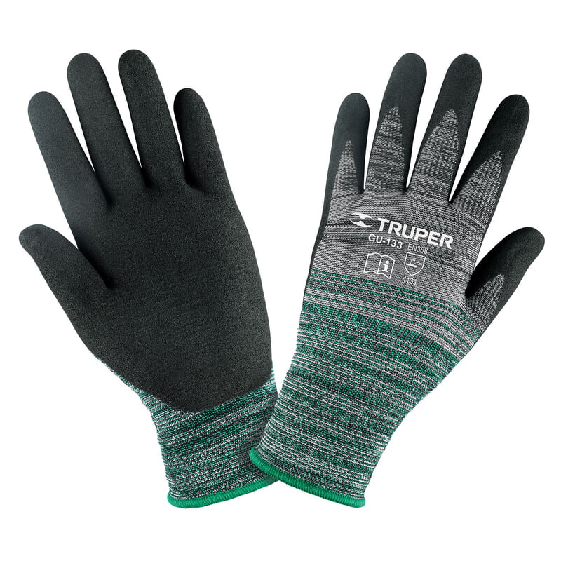 Guantes de nylon recubiertos de nitrilo arenoso, grandes - GU-133 / 17065