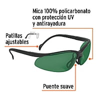 Lentes de seguridad, mica verde, Vision - LEDE-S5 / 14305