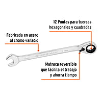 Llave combinada con matraca, reversible, 11x160mm, Truper Ex - LL-2011MXR / 13666