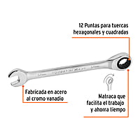 Llave combinada con matraca, 12 x 166 mm, Truper Expert - LL-2012MX / 15744