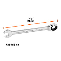 Llave combinada con matraca, 15 x 194 mm, Truper Expert - LL-2015MX / 15747