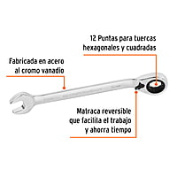 Llave combinada con matraca, reversible, 16x205 mm, Truper E - LL-2016MXR / 13727