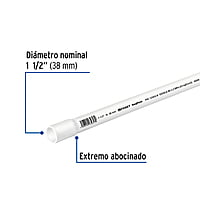 Tubo de 3 m de PVC de 1-1/2' hidráulico cédula 40, Saniflow - PVC-005 / 45521