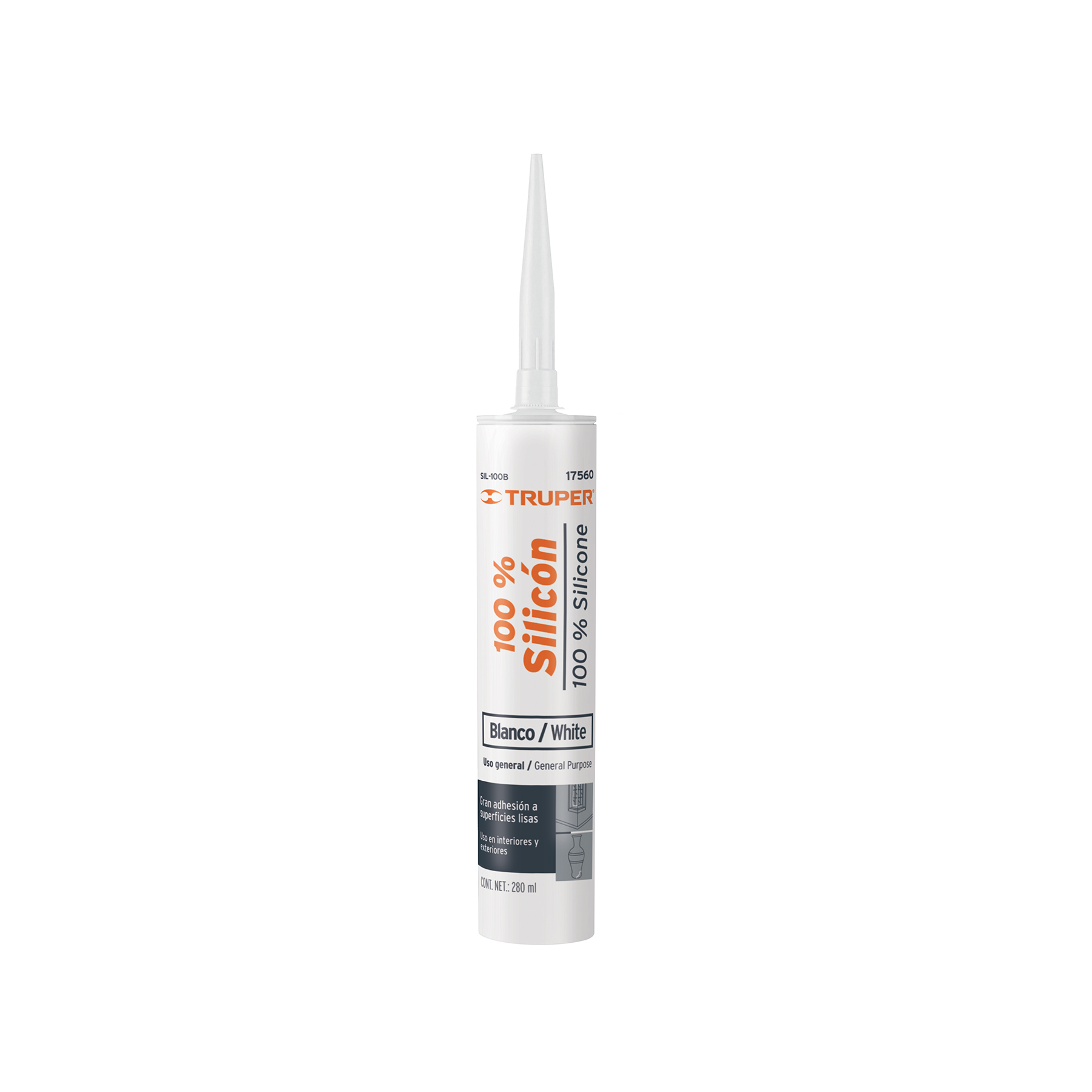 Sellador blanco, 100% de silicón, 280 ml - SIL-100B / 17560