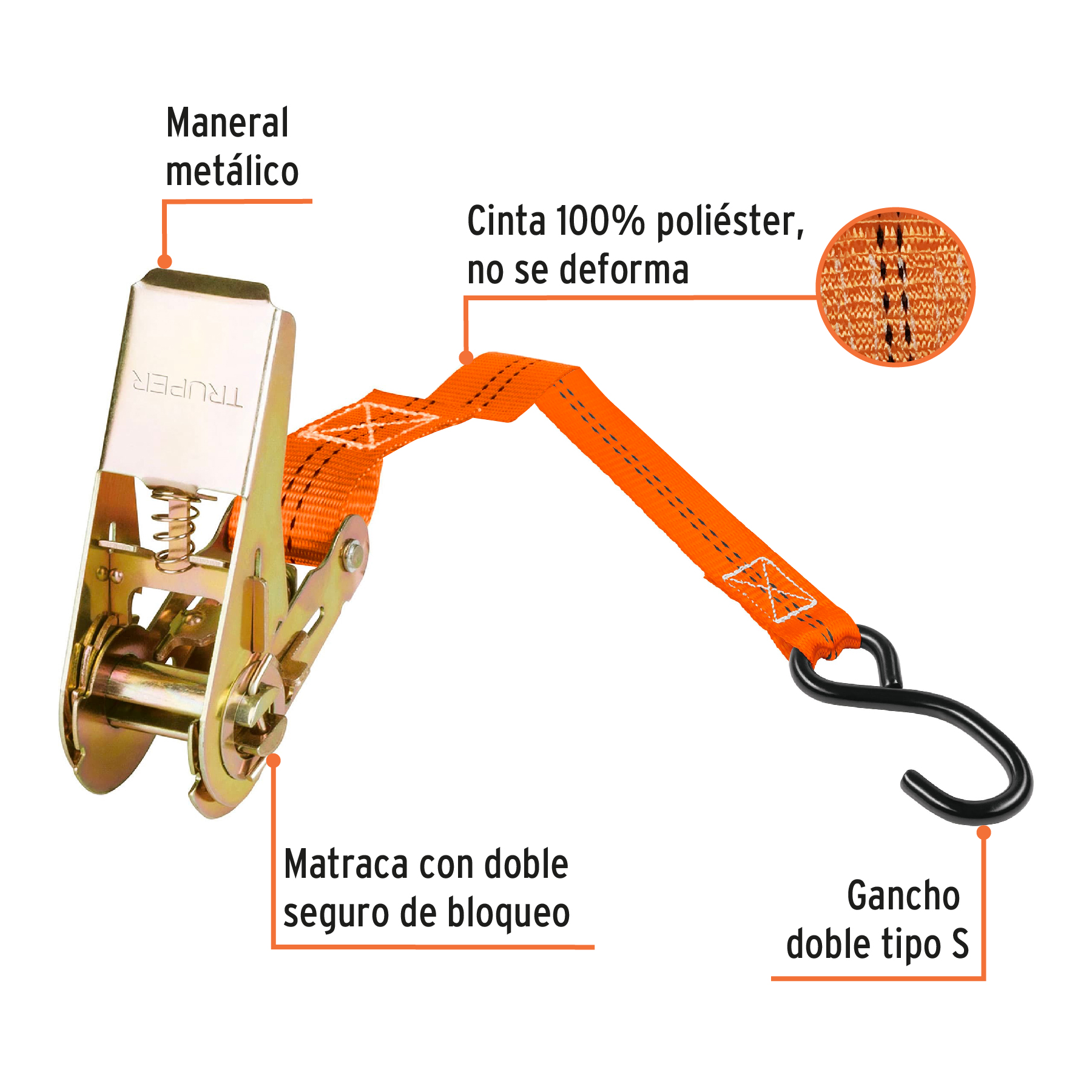 Sujetadores con matraca, carga máxima 675 kg, 2 piezas - SU-675R / 19281