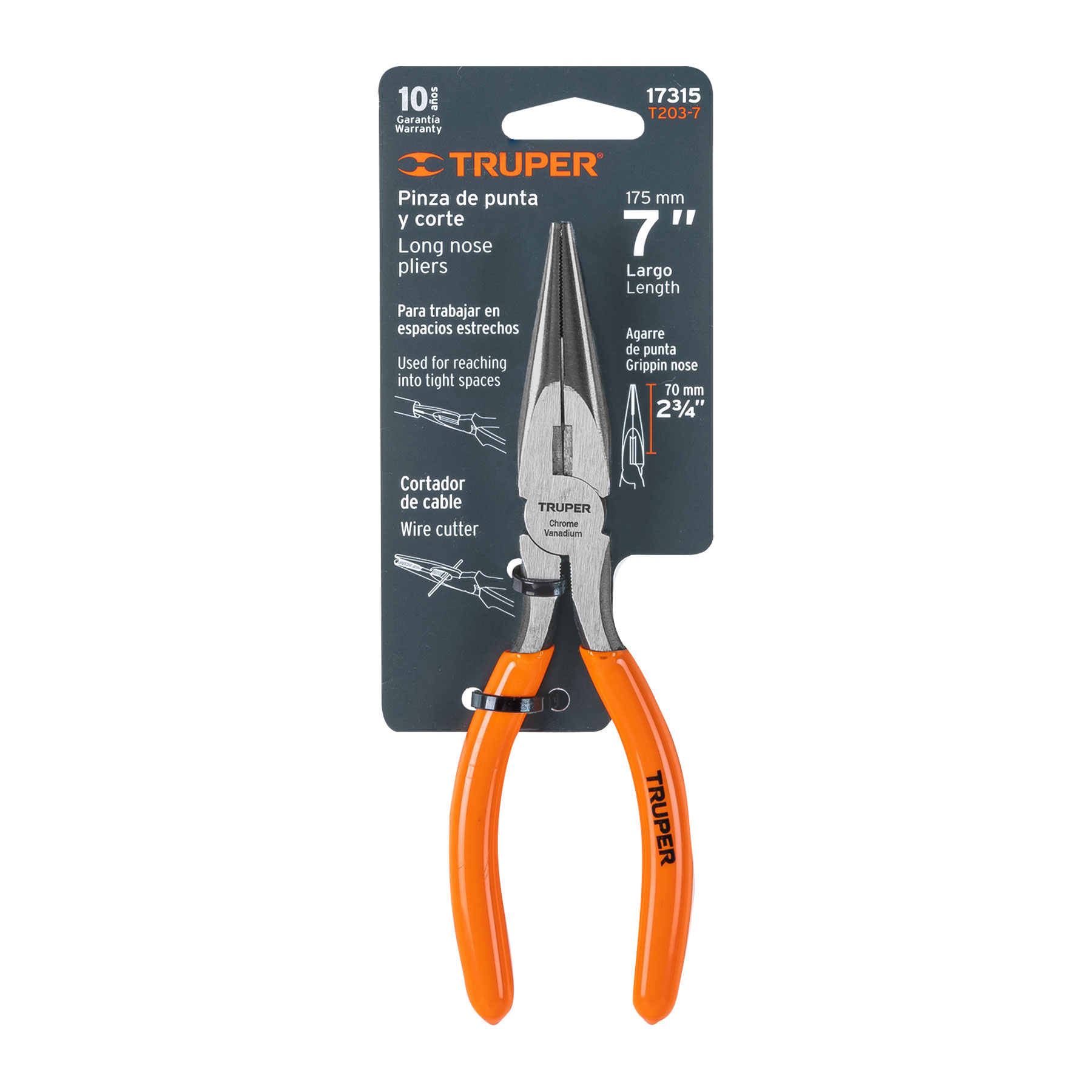 Pinza punta y corte 7', mango de PVC - T203-7 / 17315