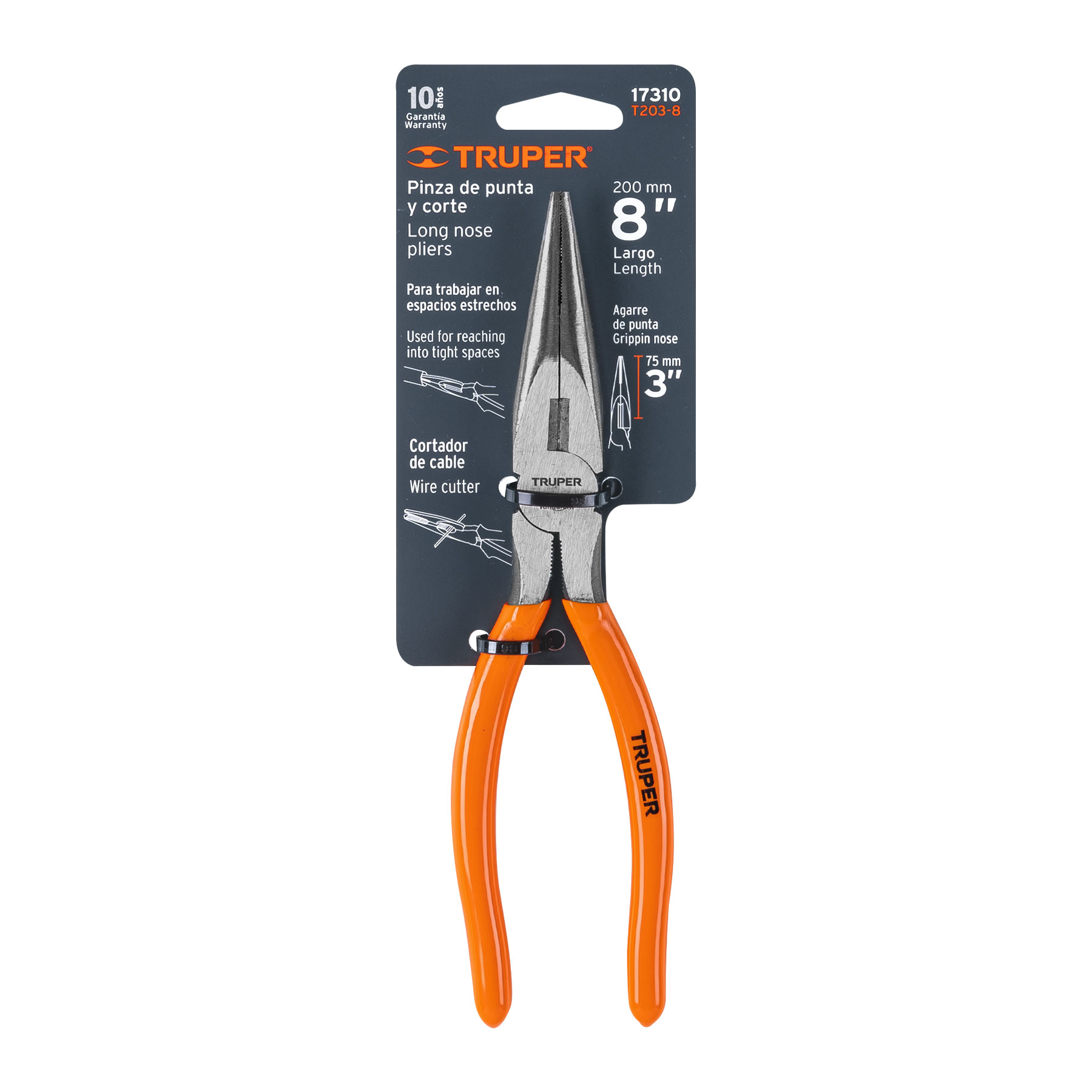 Pinza punta y corte 8', mango de PVC - T203-8 / 17310