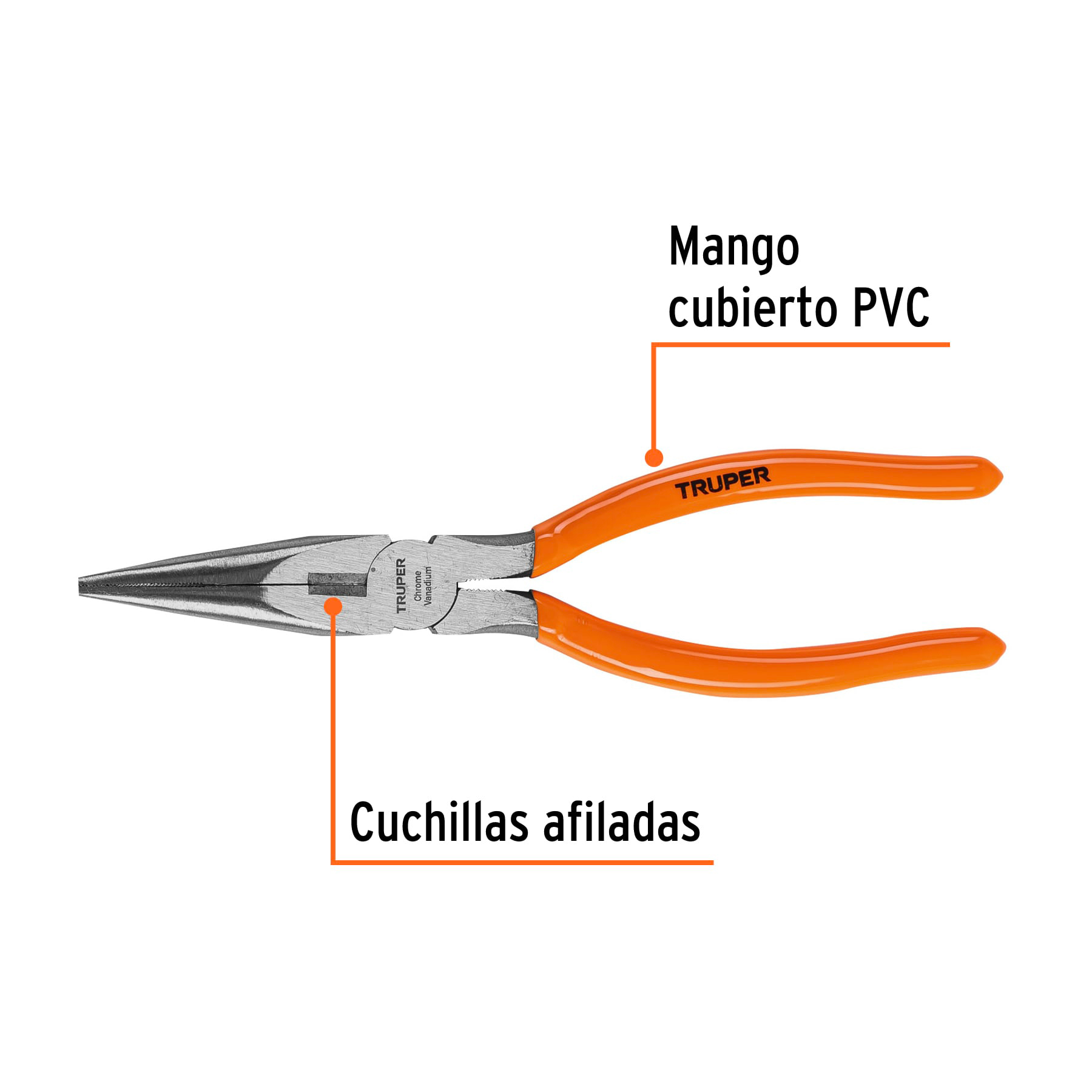 Pinza punta y corte 8', mango de PVC - T203-8 / 17310