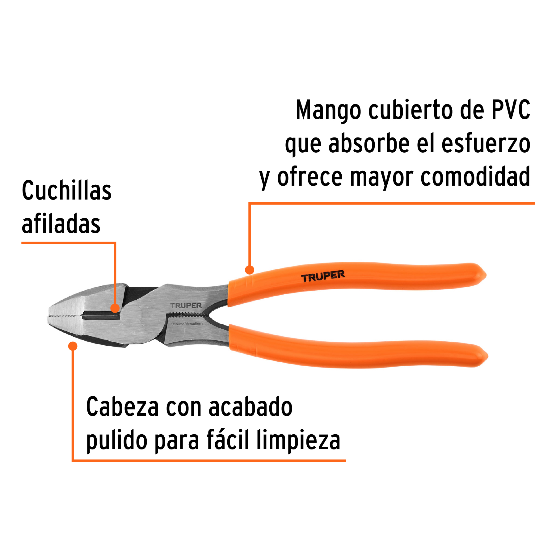 Pinza profesional p/electricista 8', alta palanca, mango PVC - T210-8 / 100138