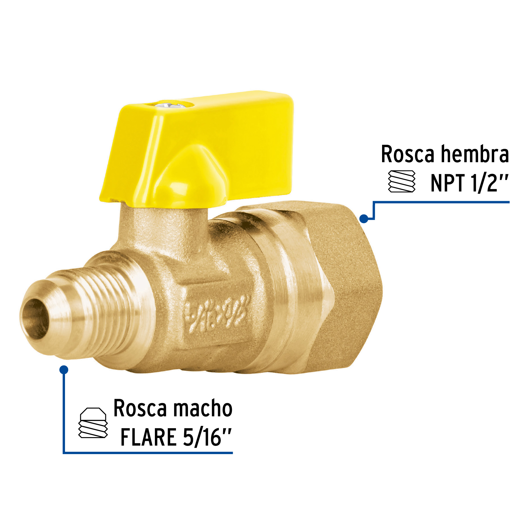 Válvula de control para gas de latón,  5/16' x 1/2' - VG-554-N / 41060