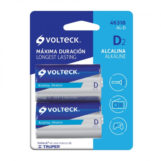 Blíster con 2 pilas alcalinas tamaño D, Volteck - AL-D / 46318