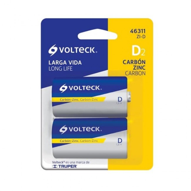 Blíster con 2 pilas zinc-carbón tamaño D, volteck - ZI-D / 46311