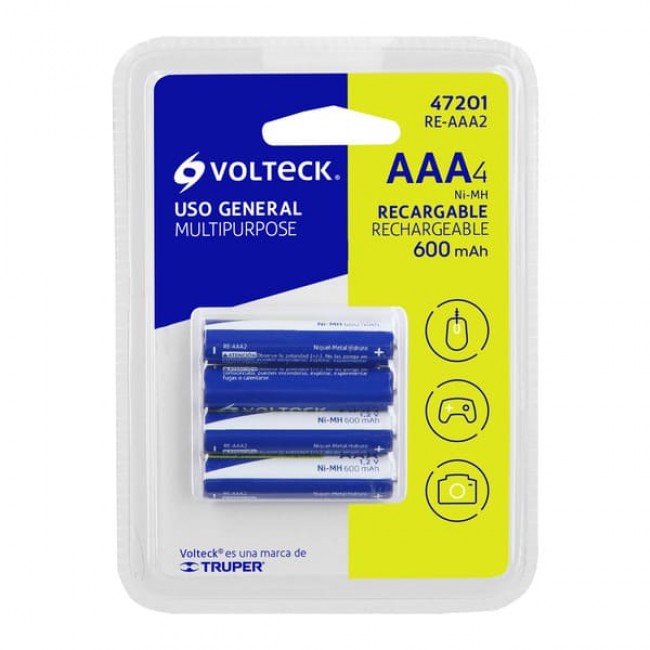 Blíster con 4 pilas AAA recargables uso general, 600 mAh - RE-AAA2 / 47201