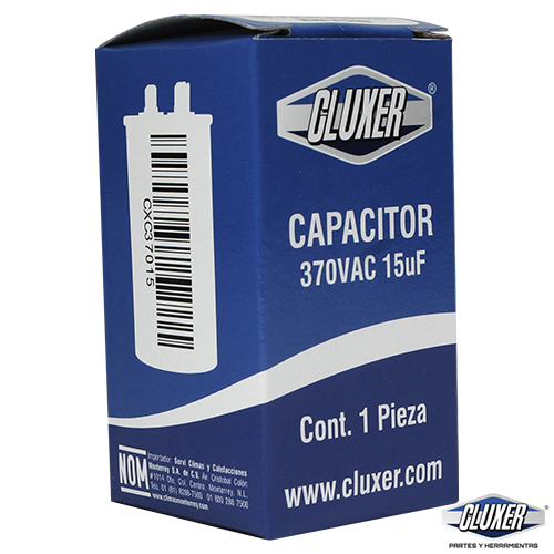 Capacitor de Trabajo, 15Mf, 370VAC +-5%, 50/60Hz, Cluxer 10832 - CXC37015