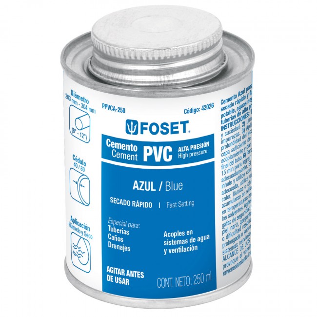 Cemento azul para PVC, hasta 12', bote 250 ml - PPVCA-250 / 42026