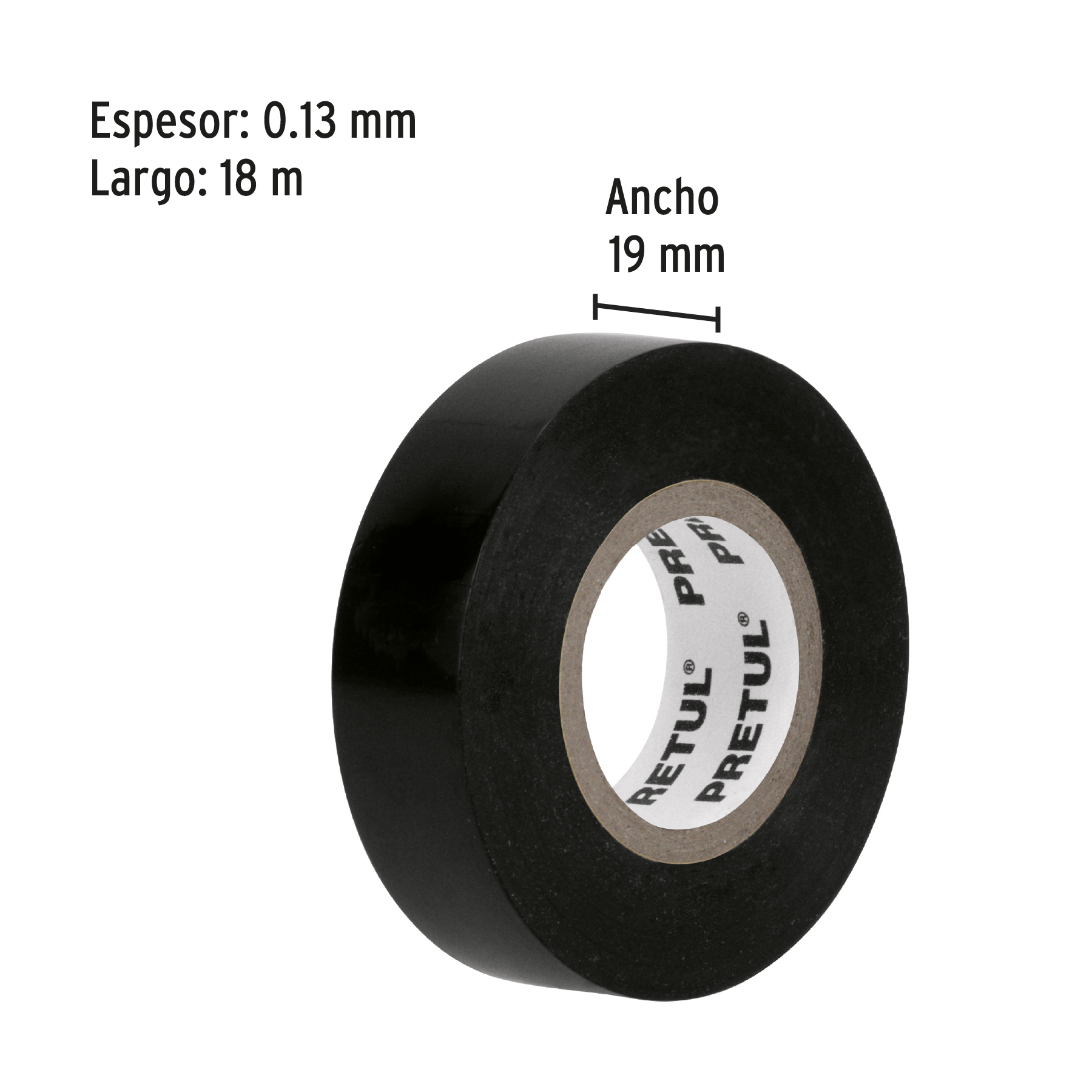 Cinta de aislar de 18 m x 19 mm, negra en blíster, Pretul - M-33P-B / 20523