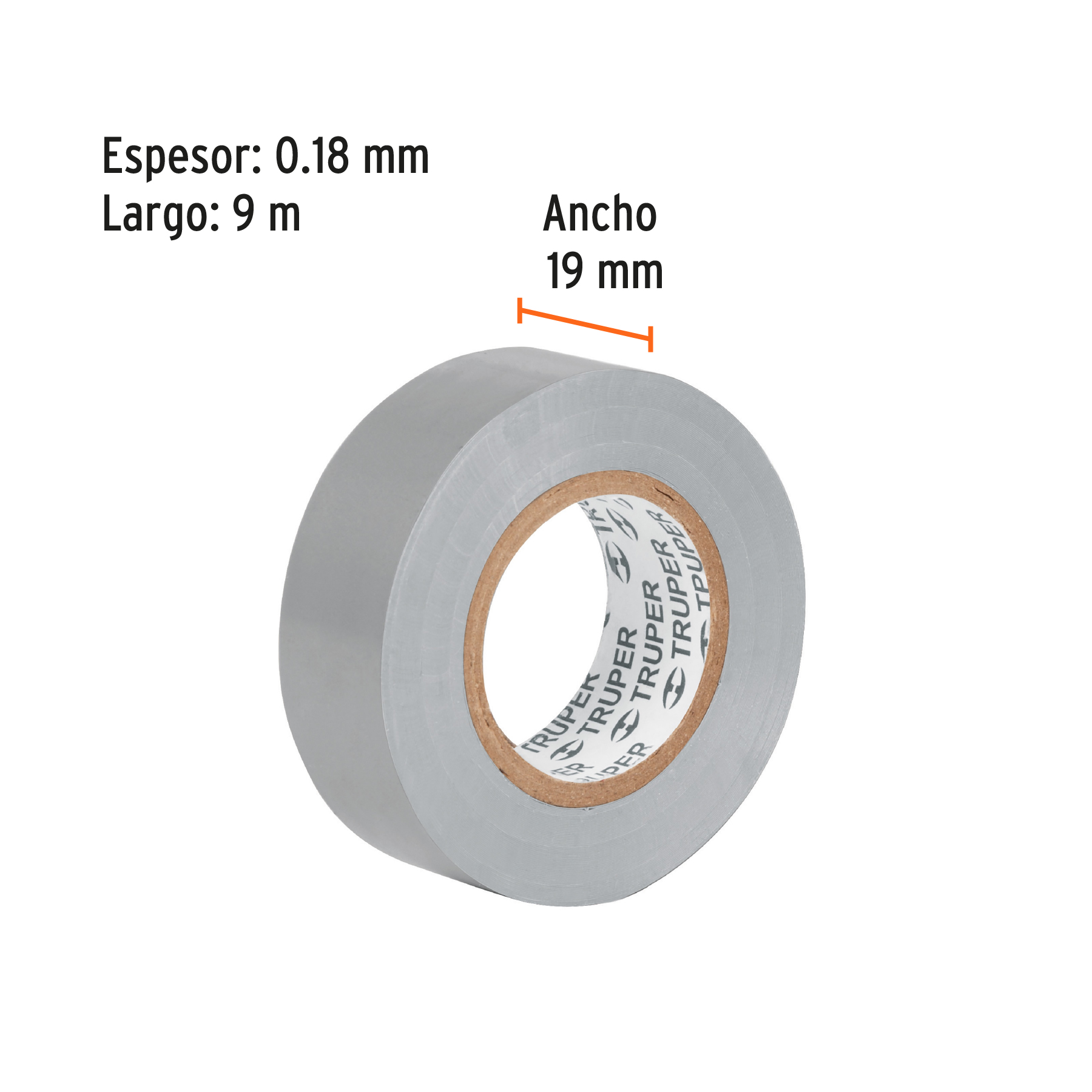 Cinta de aislar de 18 m x 19 mm, gris, Truper - M-33G / 12507