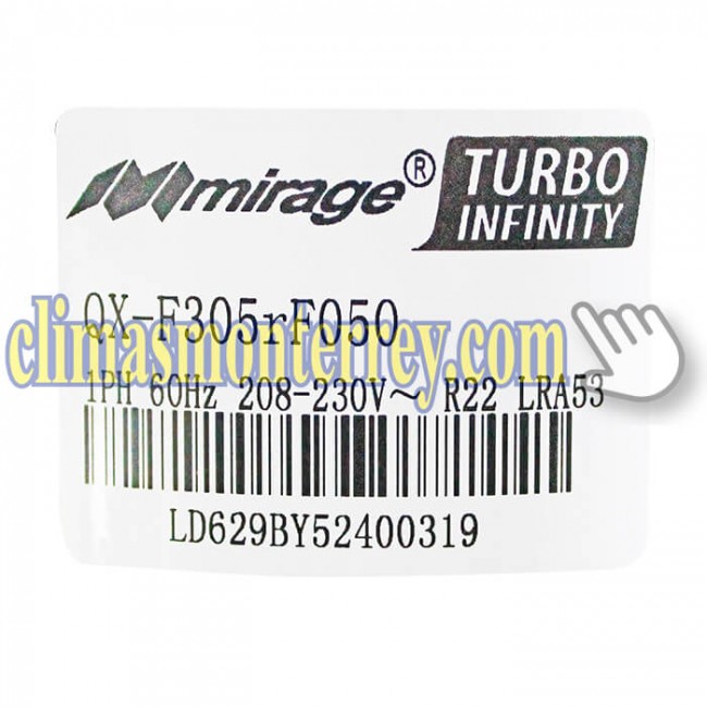 Compresor Mirage Rotativo,2 Toneladas, 208-230V, Btus 24,000, R22 Mirage QX-F305RF050 - 00101318M