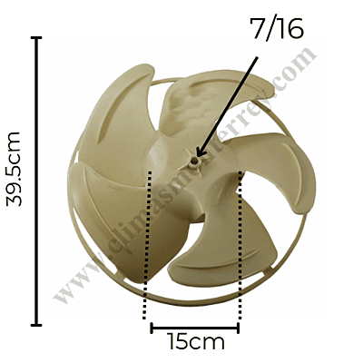 Aspa Condensador Para Ventana Mirage Largo 39.5Cm Ancho Aro 15cm Flecha 7/16 Rotacion CW - 10208495