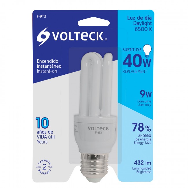 Lámpara 9 W, triple, luz día, T3, en blister, Volteck - F-9T3 / 46843