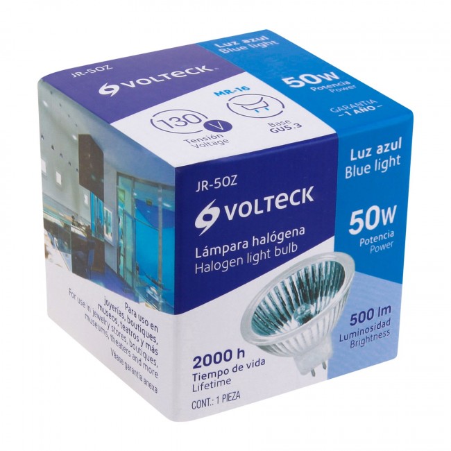 Lámpara de halógeno MR16, 50 W, azul, Volteck - JR-50Z / 47249