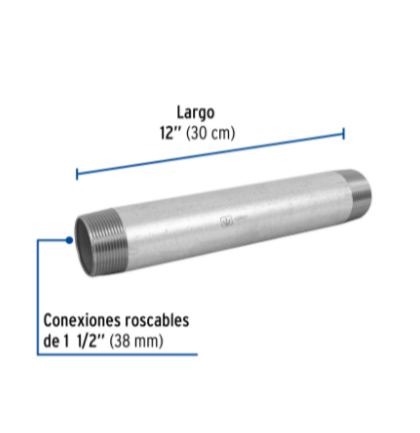 Niple, acero galvanizado, 1-1/2 x 12', cedula 40 - CG-442 / 48841