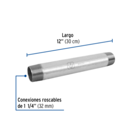 Niple, acero galvanizado, 1-1/4 x 12', cedula 40 - CG-435 / 48834